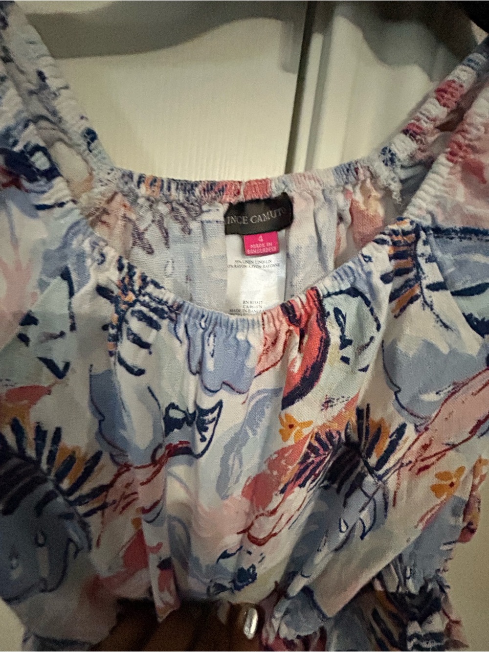Vince Camuto Blue Pink Floral Off-Shoulder Top